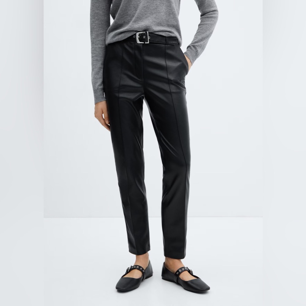 faux leather trousers with belt and pockets